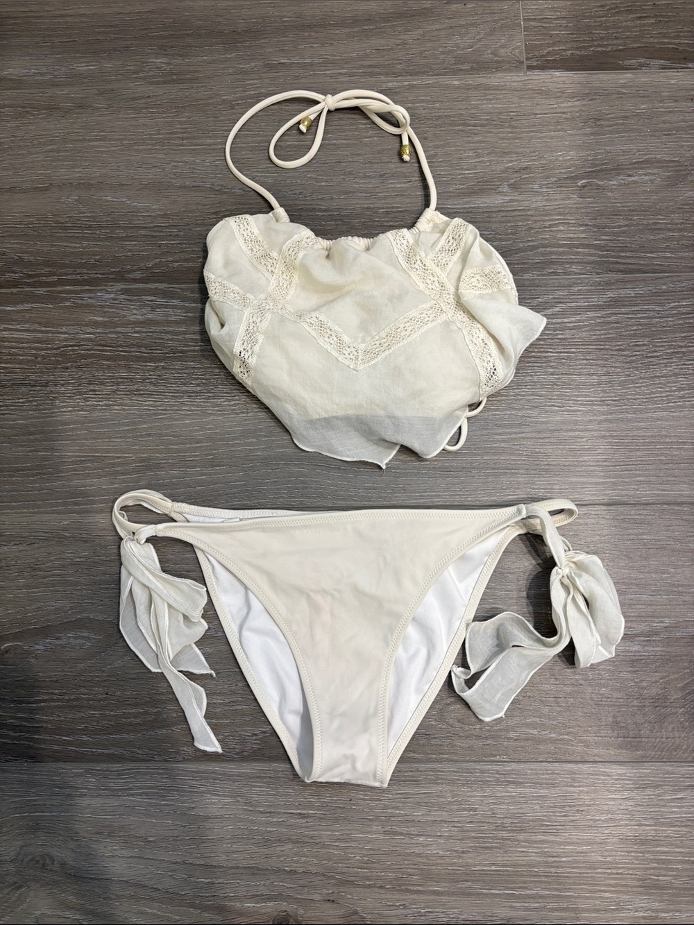 Victoria's Secret Cream Lace-Trim Two-Piece Bikini